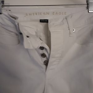 American Eagle Outfitter White Button Down Super Stretchy Wide Leg 4 Long